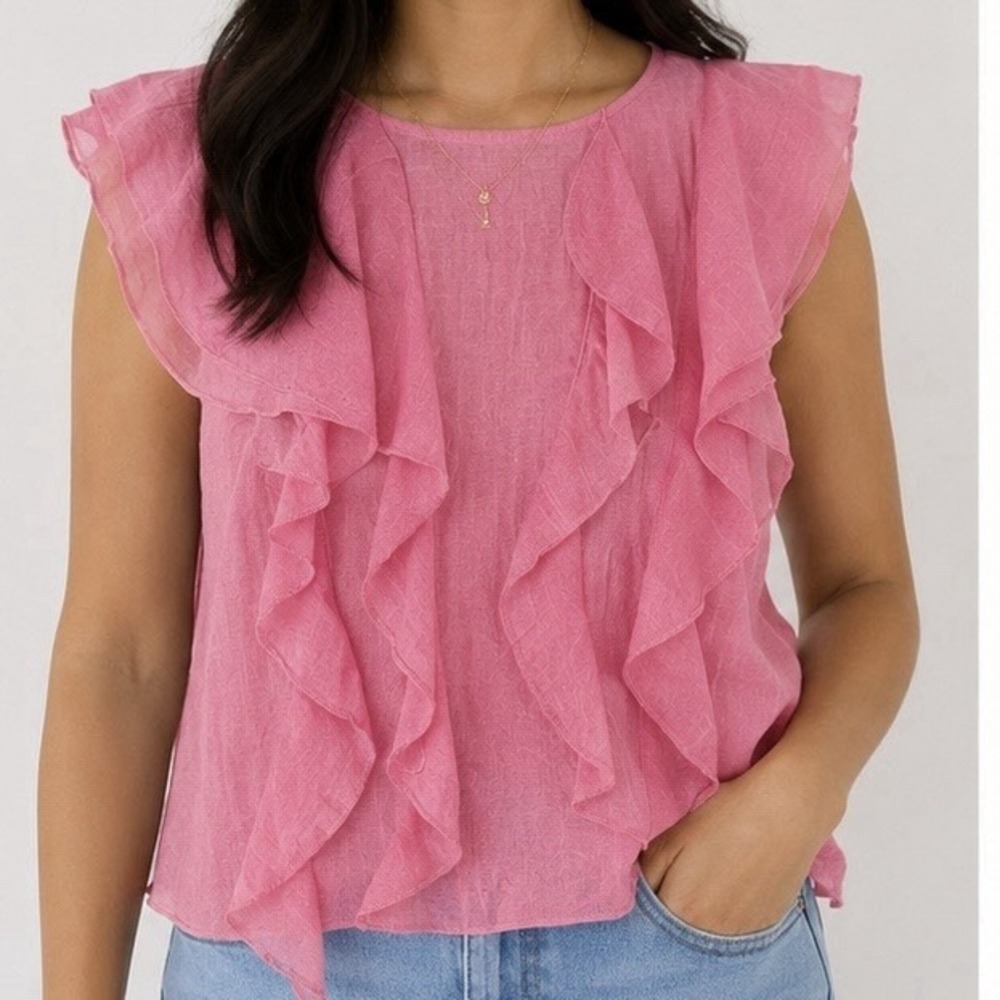 Zara Women's Pink Flutter Sleeveless Ruffle Front Tank Size Small